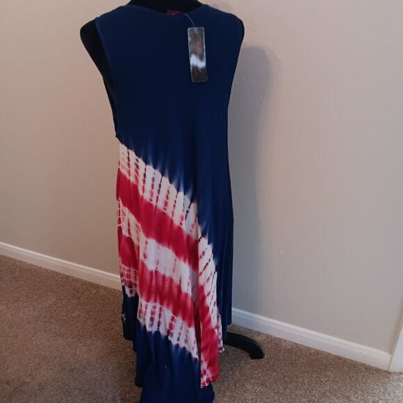 Stars and Stripes Tie Dye Asymmetrical Tank Dress One Size 100% Rayon. - Picture 5 of 9